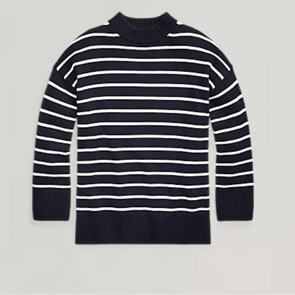 Ralph Lauren Striped Merino Wool Sweater small petite navy and white old money D - Picture 5 of 12